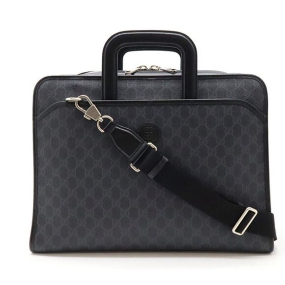 Authentic Gucci GG Supreme Briefcase Monogram Medium Messenger Bag Black Mens - Picture 3 of 12
